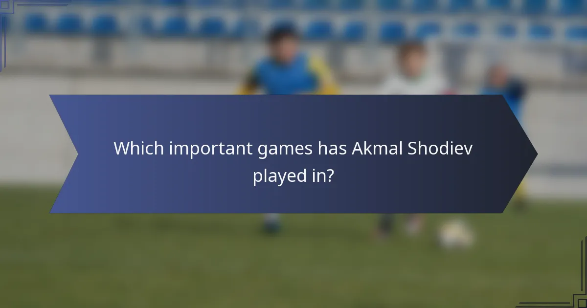 Which important games has Akmal Shodiev played in?
